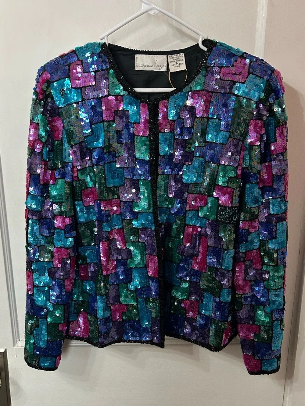 Vintage Laurence Kazar Iridescent Sequin Blazer in Teal, Purple & Blue